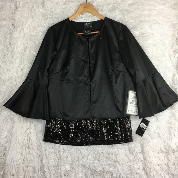 28TH & PARK Tops 28th Park Womens Black Sequins Tank Top And Jacket Set Size Nwt Formal